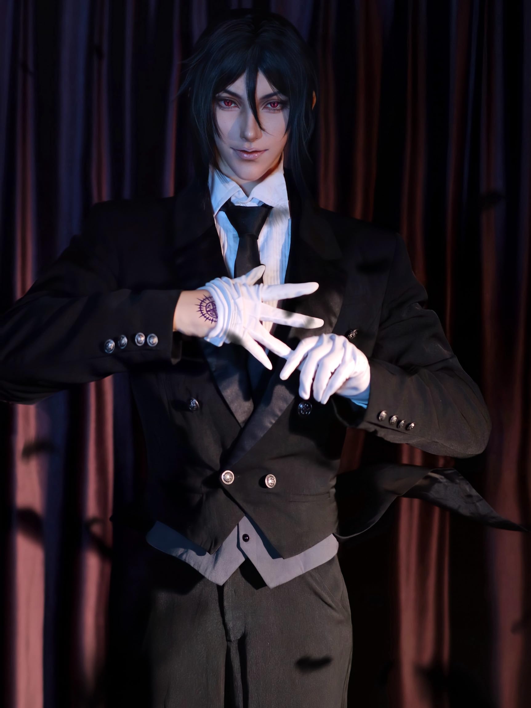 miccostumes Men's Costume Butler Cosplay Outfit Tuxedo Shirt Pants and Vest with Brooch