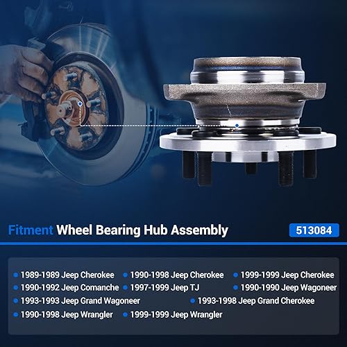 Miniatura 2 de Autoround Juego de maza y balero de rueda delantera 513084 para Jeep Wrangler, Grand Cherokee, Cherokee, TJ, Comanche, Wagoneer 5 Lug