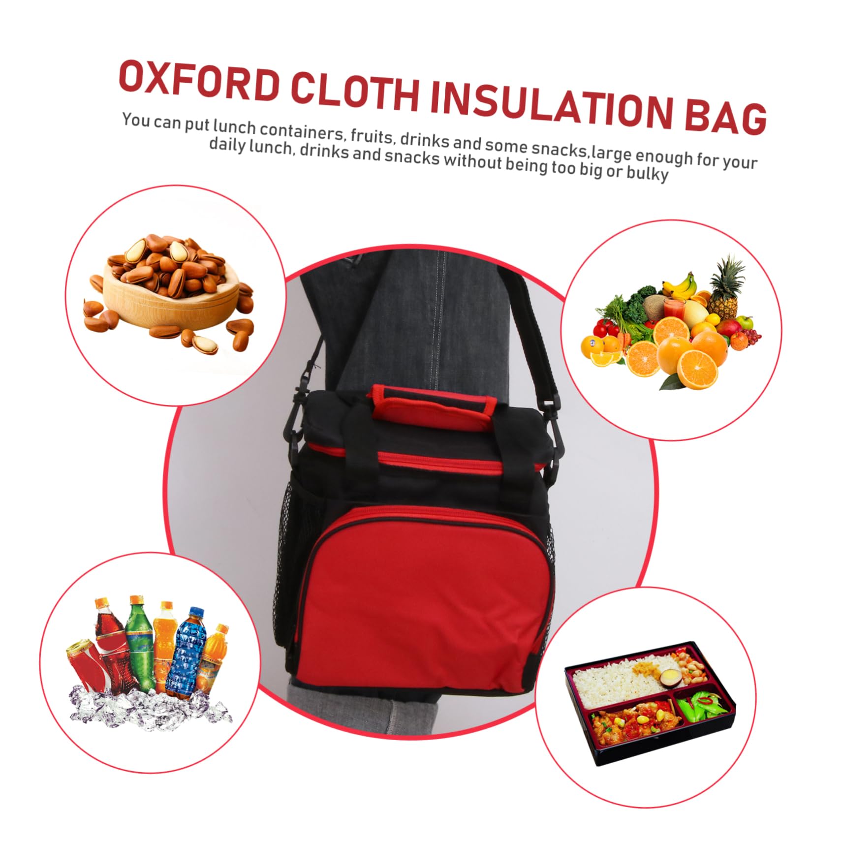 Wiederverwendbare Faltbar Isoliert Lunchtasche Gewebe aus Oxford Rot