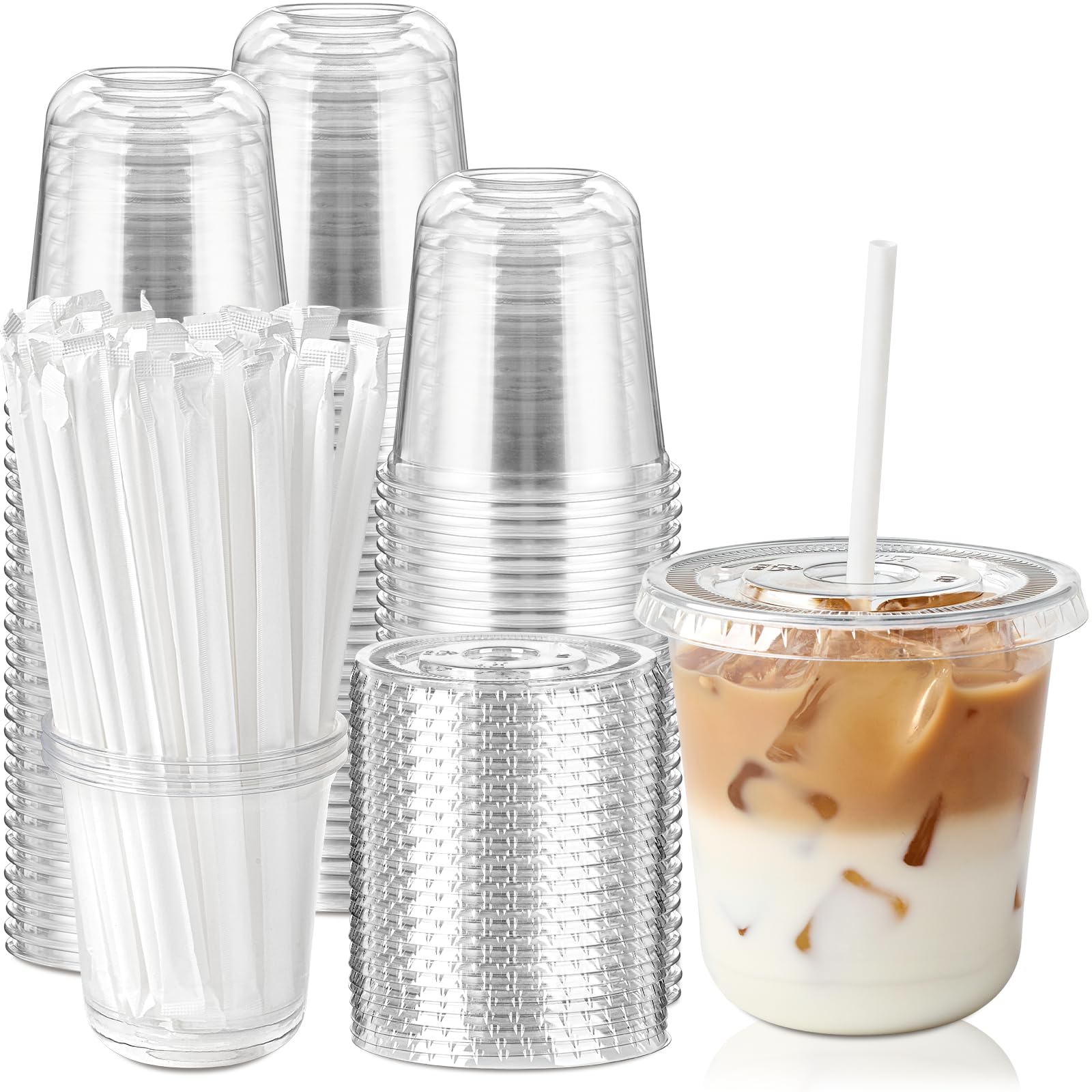 Photo 1 of ***STOCK PHOTO FOR REFERENCE ONLY***
12 OZ Round Bottom Plastic Cups with Lids, 100 PCS