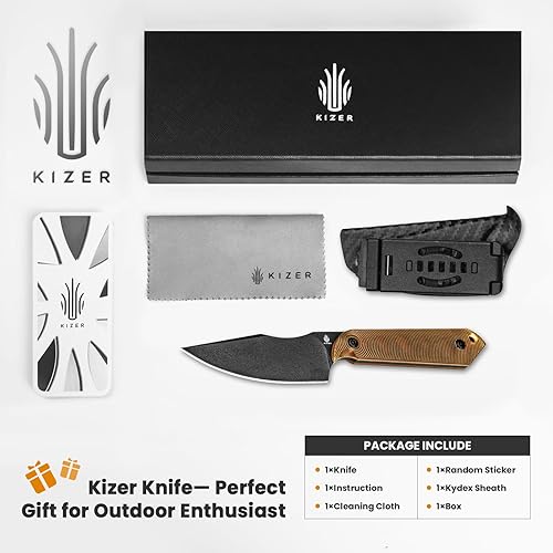 Miniatura 72 de Kizer Mini Harpoon Cuchillo de hoja fija con funda, cuchillo de caza de hoja de 3 V con mango G10, cuchillos pequeños EDC de hoja fija para camping