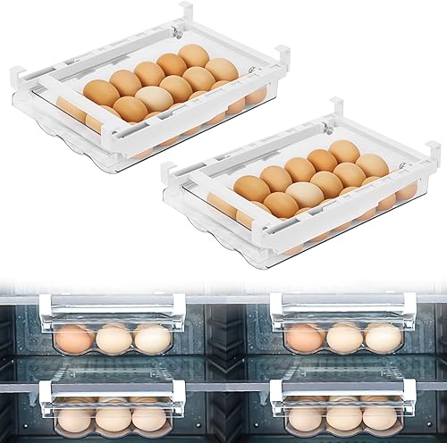 Moretoes Organizador de huevos para nevera, organizador de cajones de huevos, bandejas para refrigerador, contenedor de huevos, paquete de 2