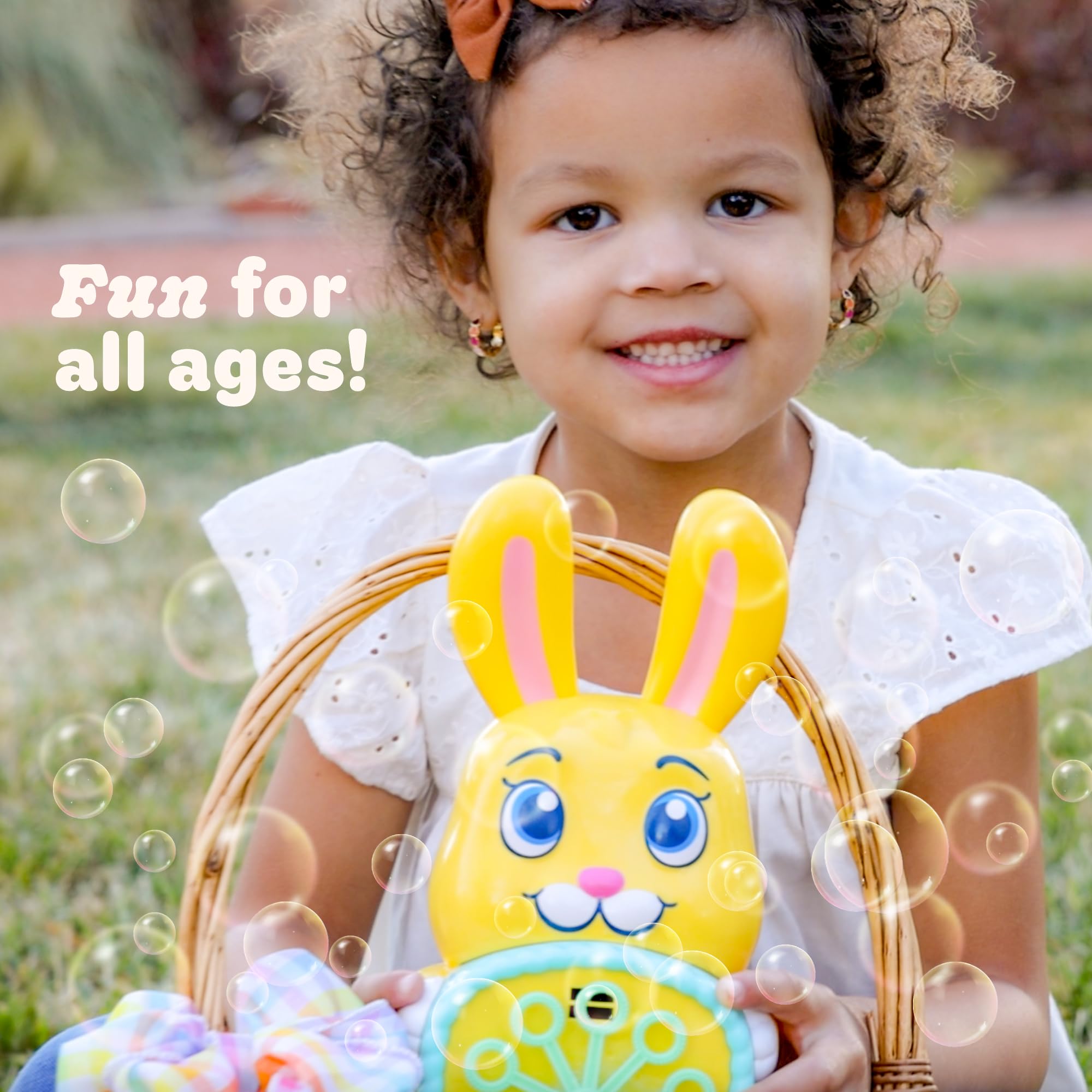 Move2Play Máquina de burbujas de conejo para niños y niños pequeños, juguete de burbujas para niños pequeños, niños y niñas, para interiores y exteriores, fiesta de cumpleaños, diversión de verano