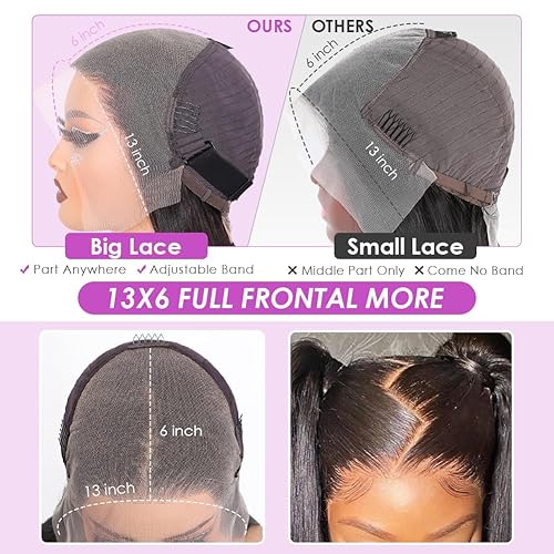 Miniatura 5 de Hermosa - Pelucas de cabello humano lacio de 13 x 4 para mujeres negras, 9A, densidad del 150 %, peluca de encaje frontal de 26 pulgadas, cabello