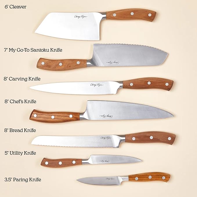 Set Cuchillos Cocina 8 Piezas Acero Inoxidable Base Madera miniatura 3