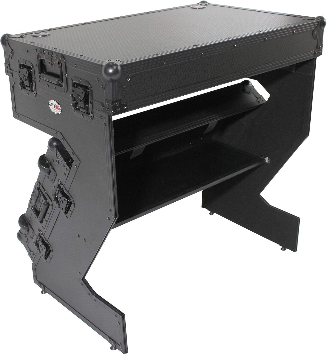 ProX XS-ZTABLEBLJR Z-Table Jr Folding DJ Table Mobile Workstation Flight Case Style with Handles and Wheels - Black Finish