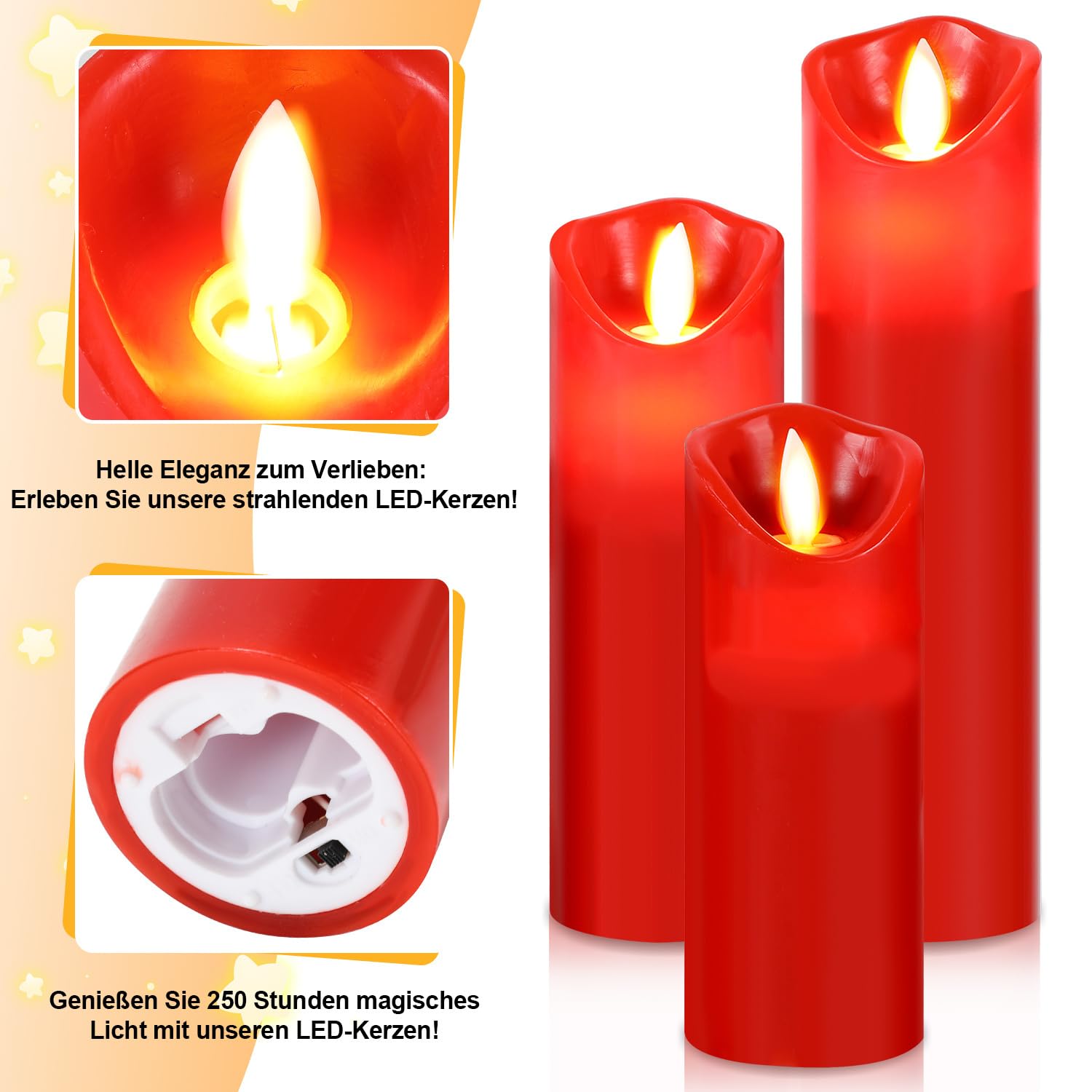 Czerwone świece LED z pilotem zdalnego sterowania, 5 sztuk, zasilane bateriami, zestaw migoczących świec, realistyczne, bezpłomieniowe świece na Boże Narodzenie, imprezę, świąteczną