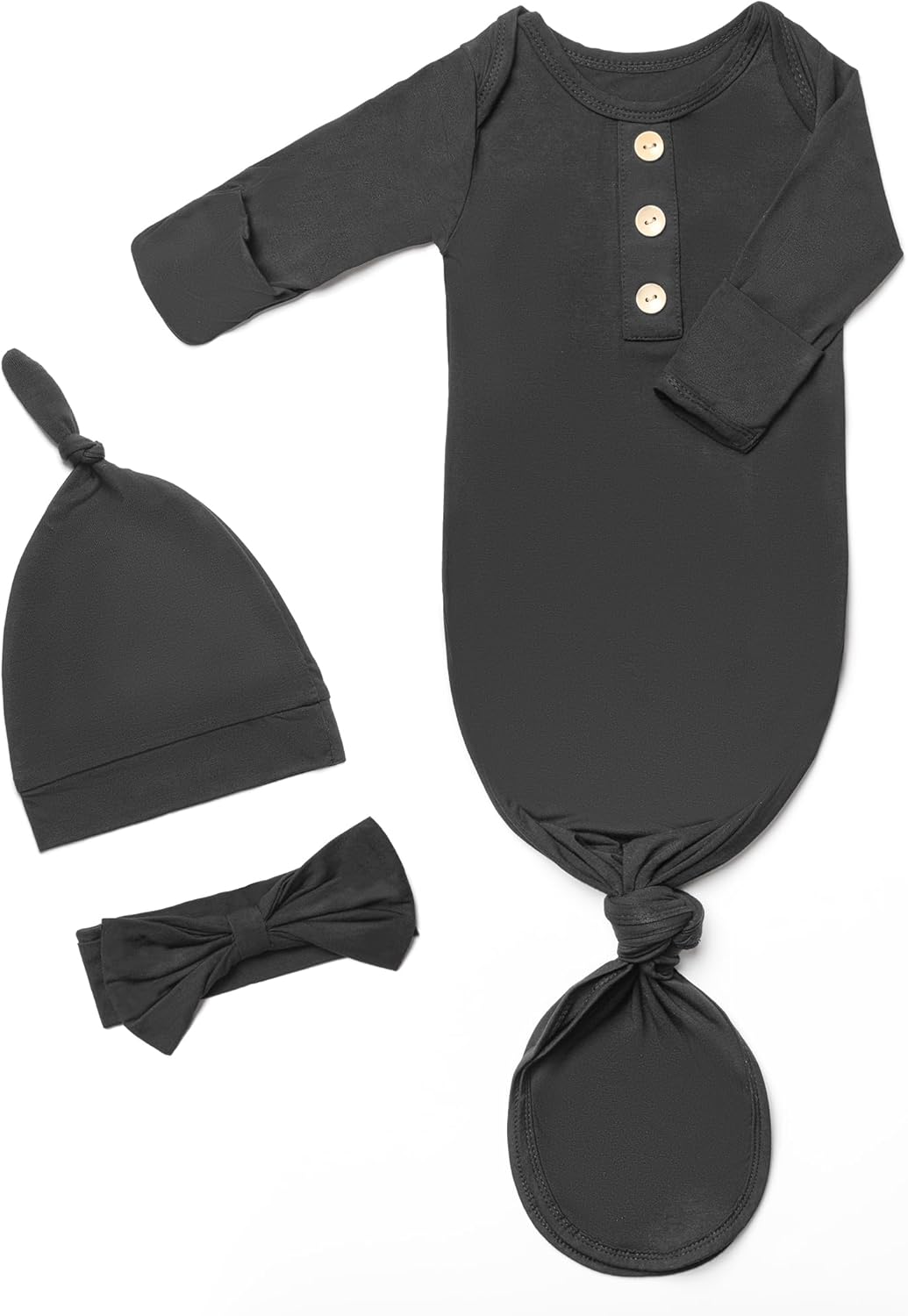 Super Soft Newborn Baby Knotted Gown Set with Hat, Bow, and