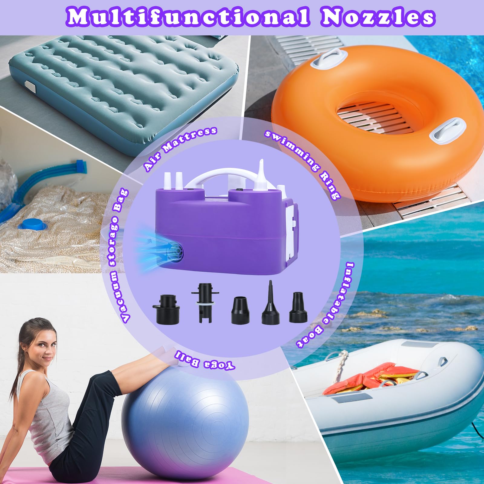 Bomba eléctrica para globos, bomba de aire eléctrica portátil 4 en 1 para inflables, globos y pelotas deportivas, inflador de globos para 260 q, papel de aluminio, globos de látex y flotadores de