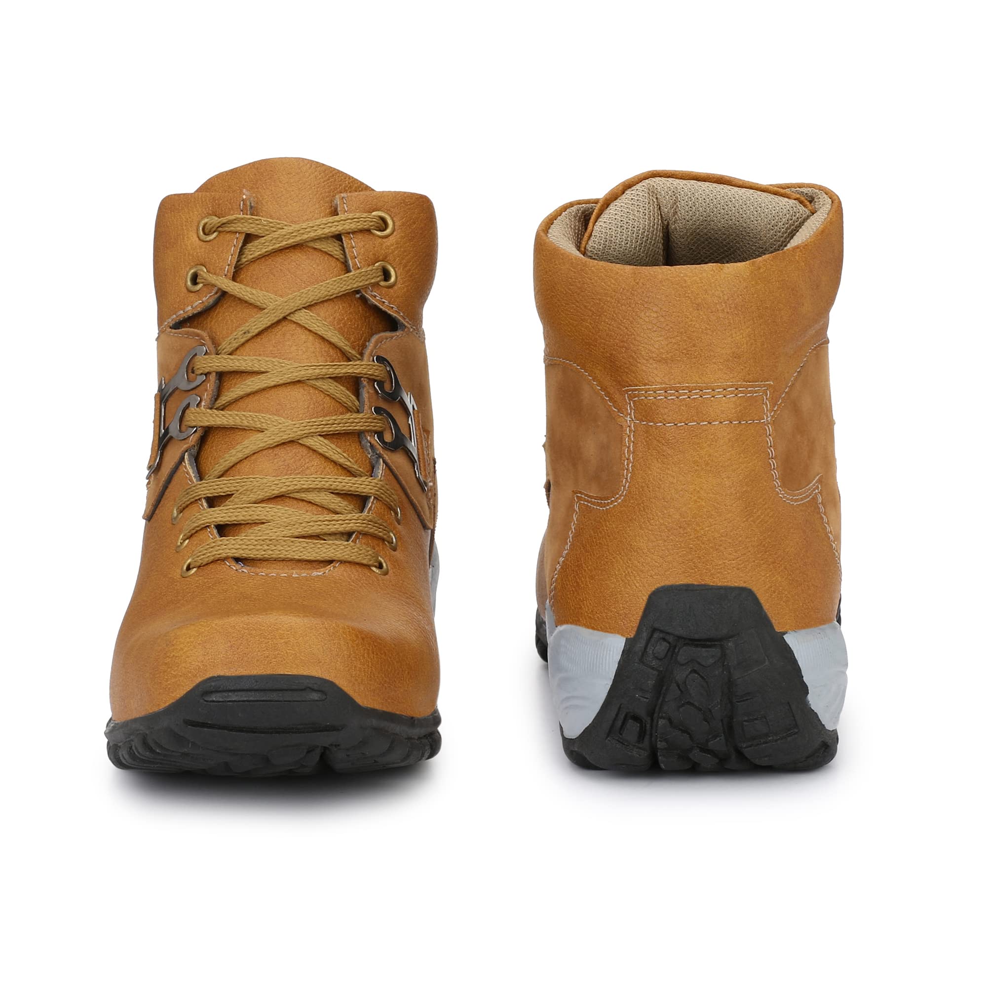 Shoe Island ® Leatherette Tan Brown Edition Lace-Up Heavy Duty High Ankle Length Boots for Men (BAB990), Size 8 UK/India 2