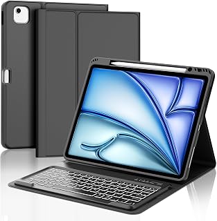 IVEOPPE Hülle Tastatur für iPad Air 13" M4 2026, Deutsches QWERTZ Layout, Magnetisch Bluetooth Beleuchtung Keyboard für iPad Air 13 Zoll 2026 M4/2025 M3/2024 M2, Schwarz