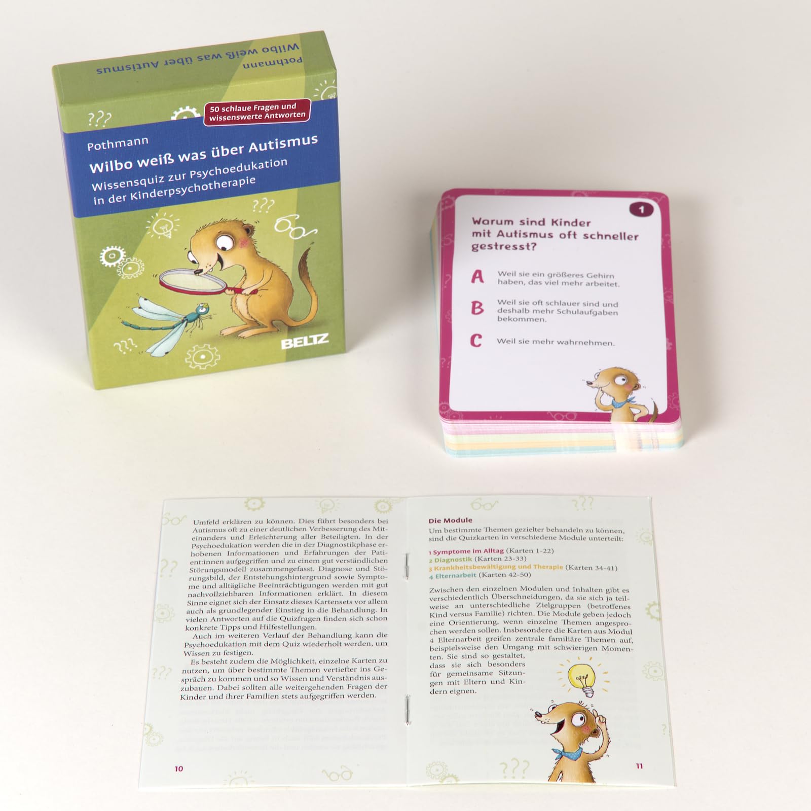 Wilbo weiß was über Autismus: Wissensquiz zur Psychoedukation in der Kinderpsychotherapie. 50 schlaue Fragen und wissenswerte Antworten. Mit ... 9,8 x 14,3 cm (Beltz Therapiekarten)