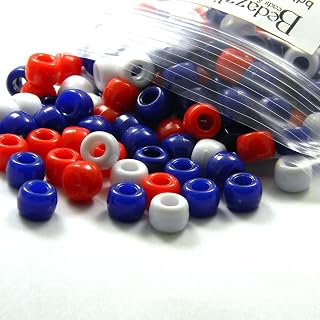 300 Opaque Red White & Blue 9mm x 6mm Plastic Acrylic USA Large Hole Pony Beads