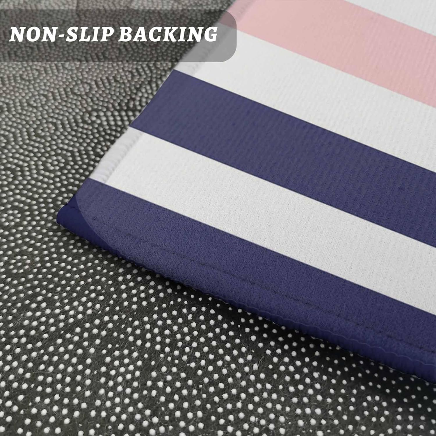 Teamery Kitchen Mats for Floor Nautical Navy Blue Anchor Stripe Washable Non Slip Kitchen Rugs 1PCS, Watercolor Pink Stripes Absorbent Standing Mats for Sink Bathroom Office Living Room 15.7x47.2in