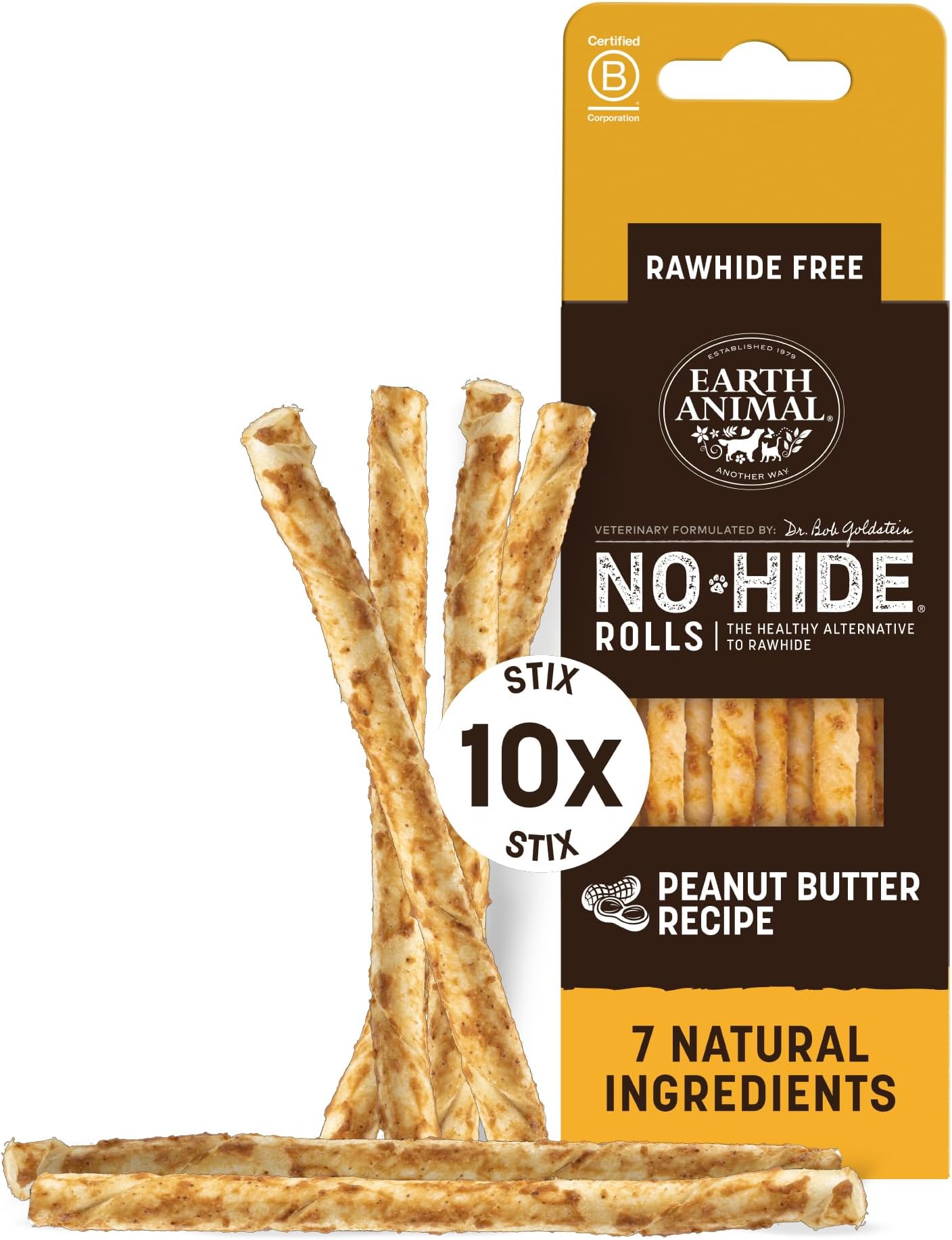 No-Hide® Peanut Butter Stix (10 Chews Per Pack) – Long-Lasting Cat & Dog Chews – Natural Dog Treats for Small Dogs (< 5 kg) – Supports Healthy Teeth & Gums – 100% Recyclable Packaging