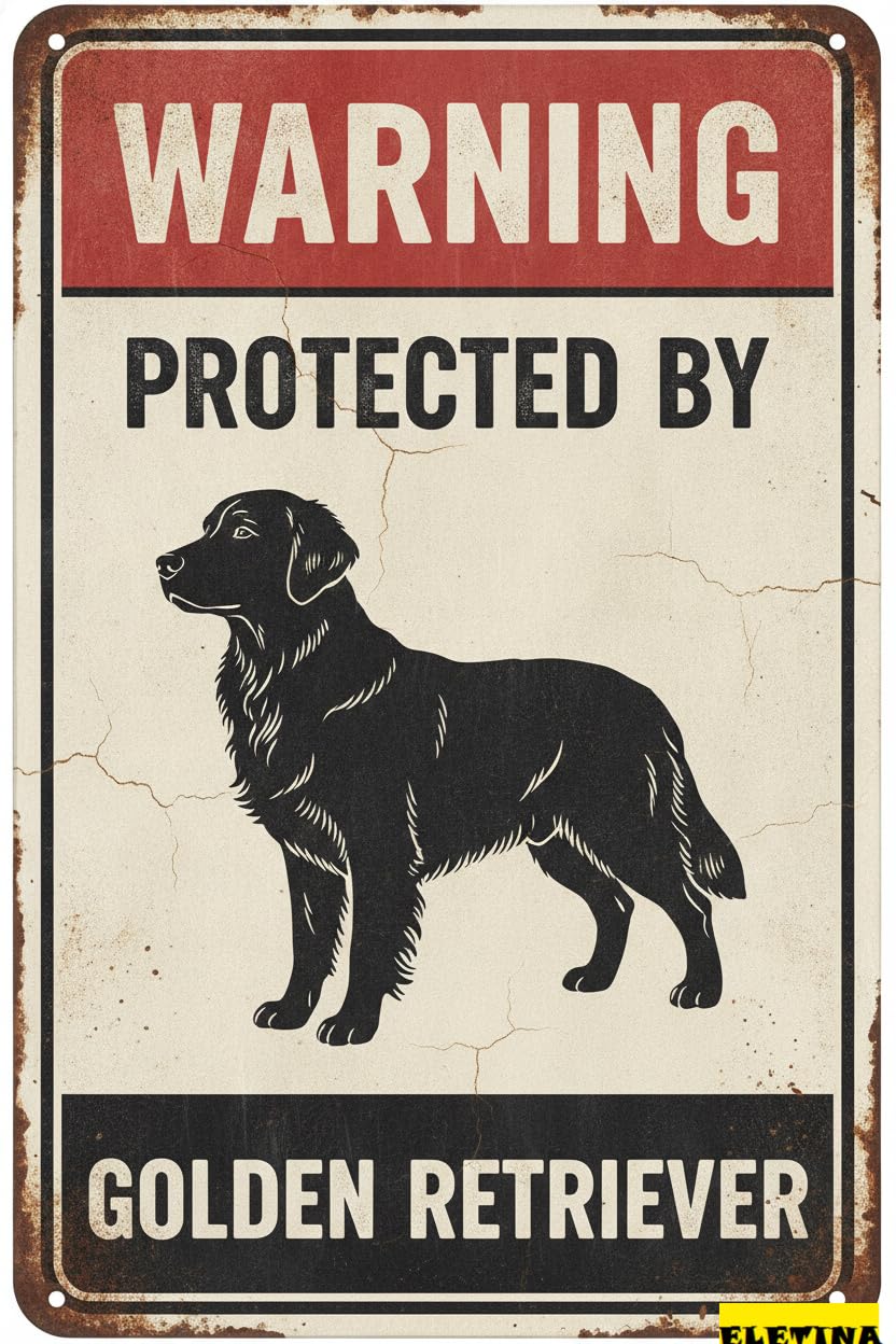 Beware Dog Fence Warning Protected By Golden Retriever Aluminum Tin Sign Outdoor Yard Home Farm 8x12in