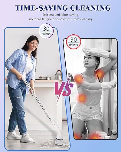 Miniatura 6 de Cepillo eléctrico giratorio  Cepillo de limpieza inalámbrico, cepillo de limpieza eléctrico con 6 cabezales de cepillo reemplazables, limpiador de