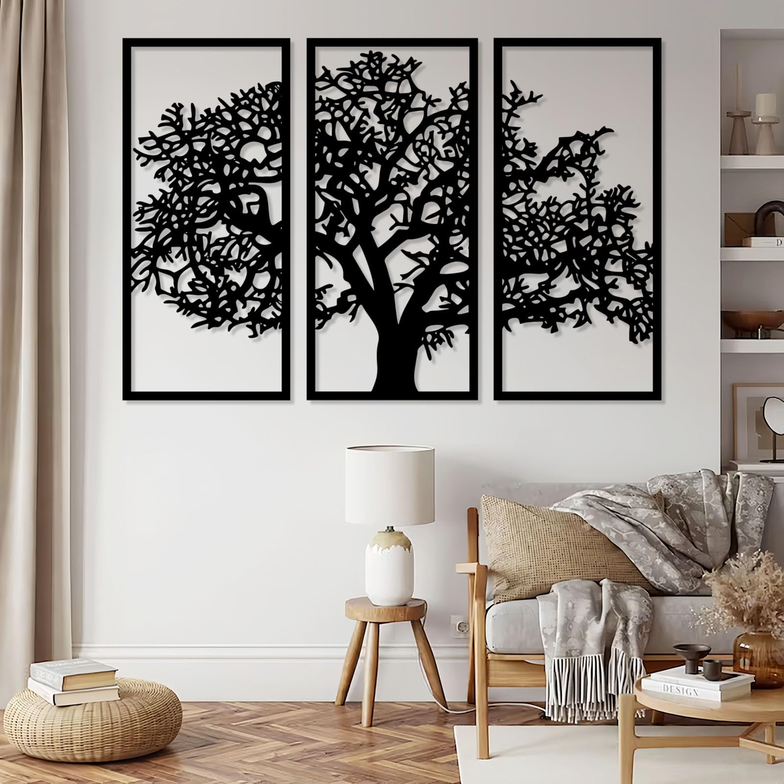 Arte de Pared de Metal decoración de Pared árbol de la Vida Negro de 3 Paneles árbol genealógico Regalo Grande árbol de la Vida decoración de Trabajo Escultura Moderna para Sala de Estar Dormitorio p