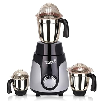 Rotomix 1000watt Mixer Grinder with 3 Stainless Steel Jar (Black Silver) MA2019 Make In India 100% Copper