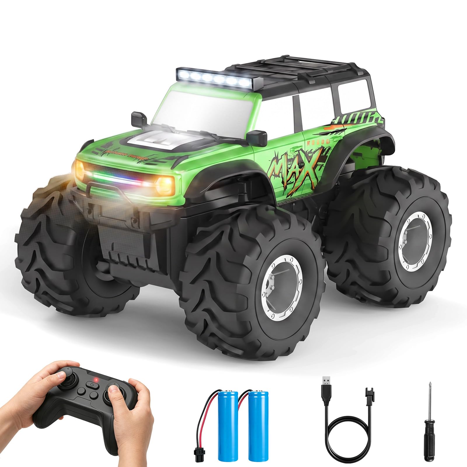 HengLiSam Remote Control Car for Kids, 1:18 Amphibious RC Cars with Light