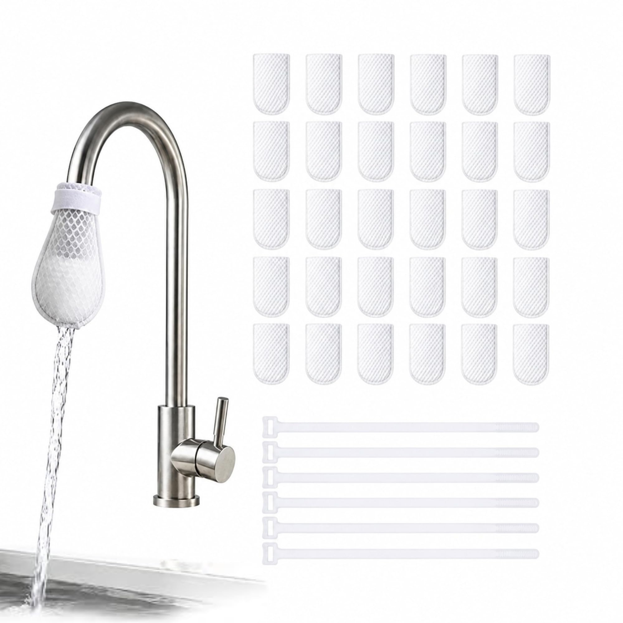 Universal Cotton Water Purifier Taps Filter Bag for Kitchen & Bathroom, Reusable Drinking Water Tap Filters for Hard Water, Sediment, Rust & Impurities, (30 Cotton Filter Bags & 6 Straps)-image-37