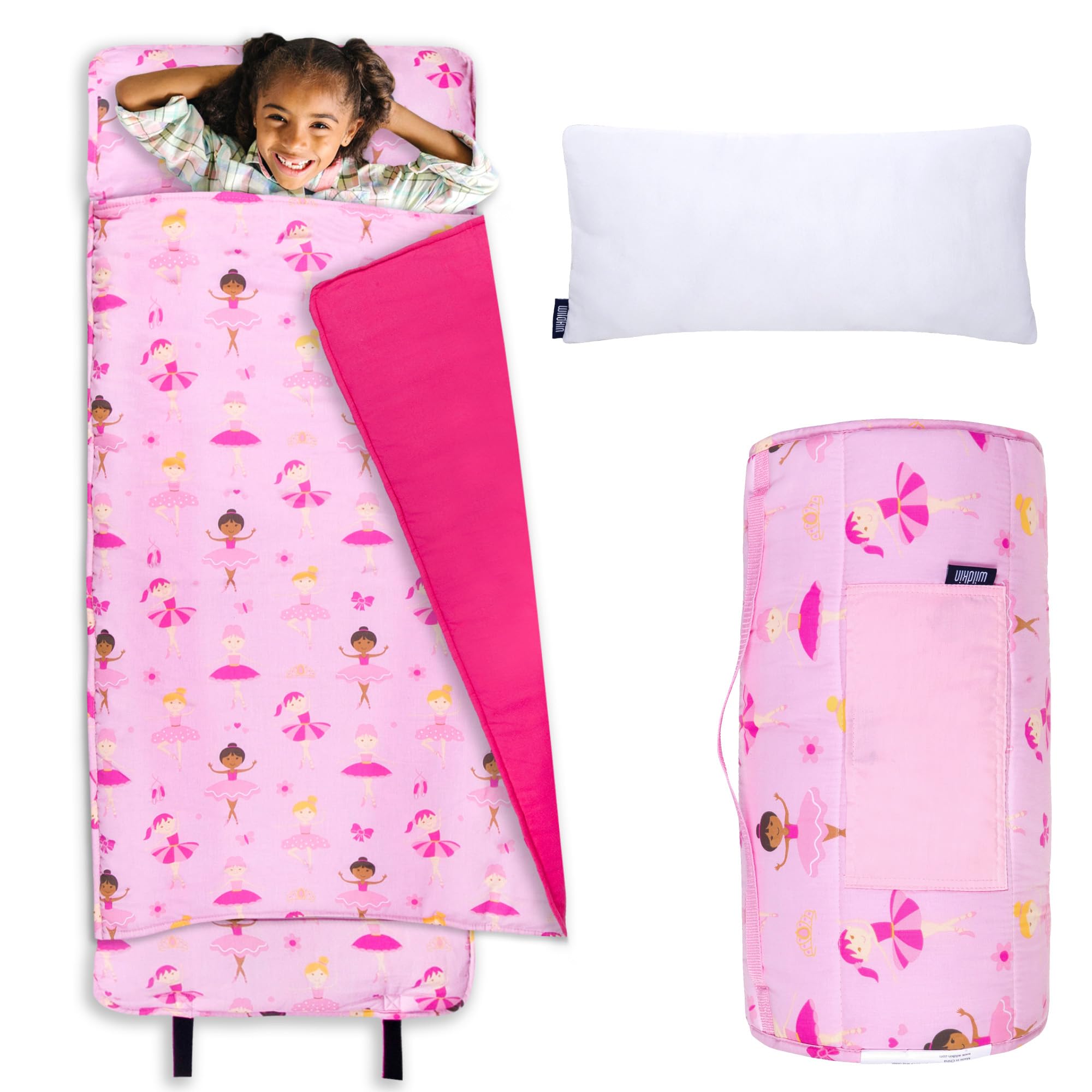 Wildkin Original Nap Mat with Pillow for Toddler Boys and Girls, Measures 50 x 20 x 1.5 Inches, Ideal for Daycare and Preschool, Mom's Choice Award Winner, BPA-Free, Olive Kids (Ballerina)