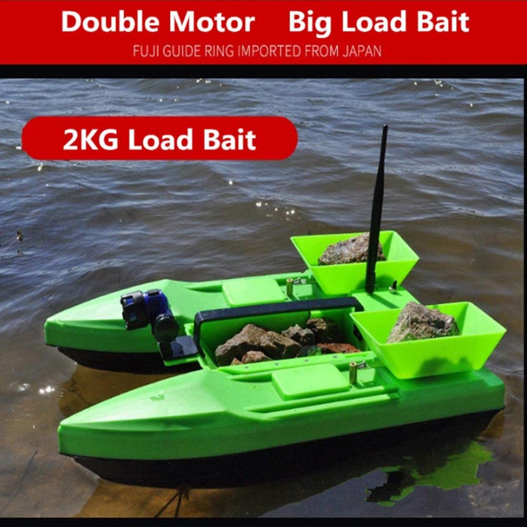Barco de cebo de pesca de 2.4 GHz RC Crucero fijo Crucero Inalámbrico Barco de cebo de control remoto para el río y el lago Barco de señuelo de 500 m con luz nocturna, carga de 2 kg y motores dobles