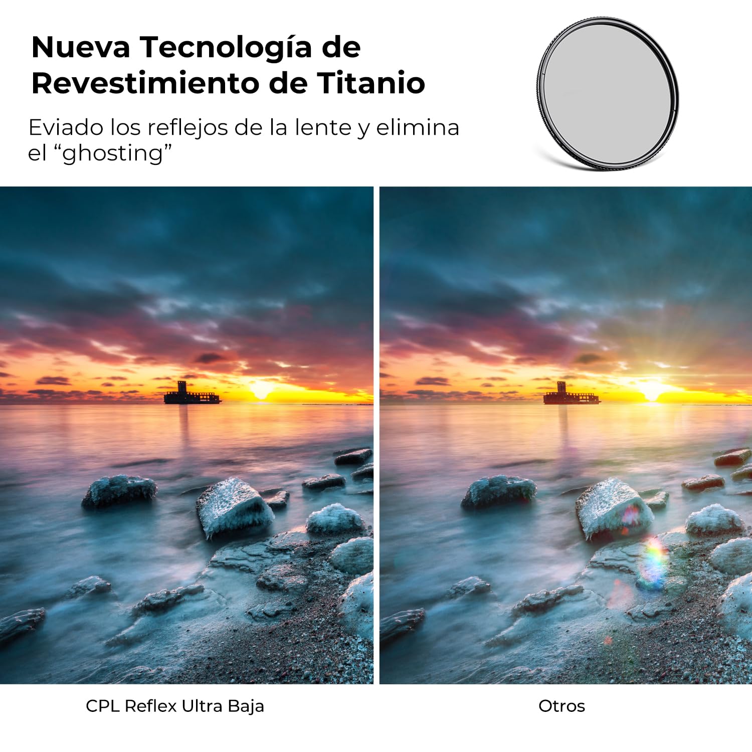 K&F CONCEPT Nano-Xcel Filtro Polarizador CPL Reflex Ultra Baja HD Vidrio óptico HD con 28 Capas Revestimiento Nano para Objetivo 77mm