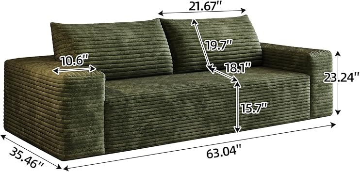 Cloud Loveseat Sofa, 2 Seater Memory Foam Couch, No Assembly Sofa in A Box, Modern Deep Seat Corduroy Couch for Living Room, Home Office, Green