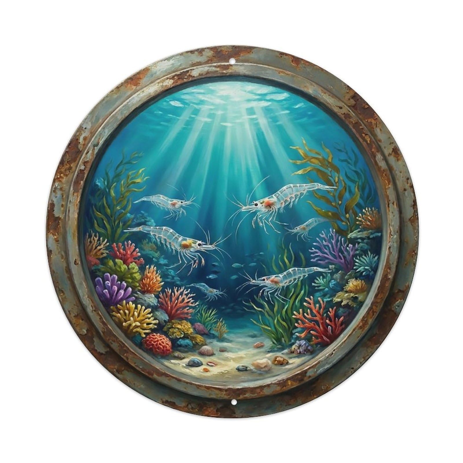 Vintage Porthole Shrimp Transparent Ship Window Undersea Deep Sea 1 Metal Tin Sign