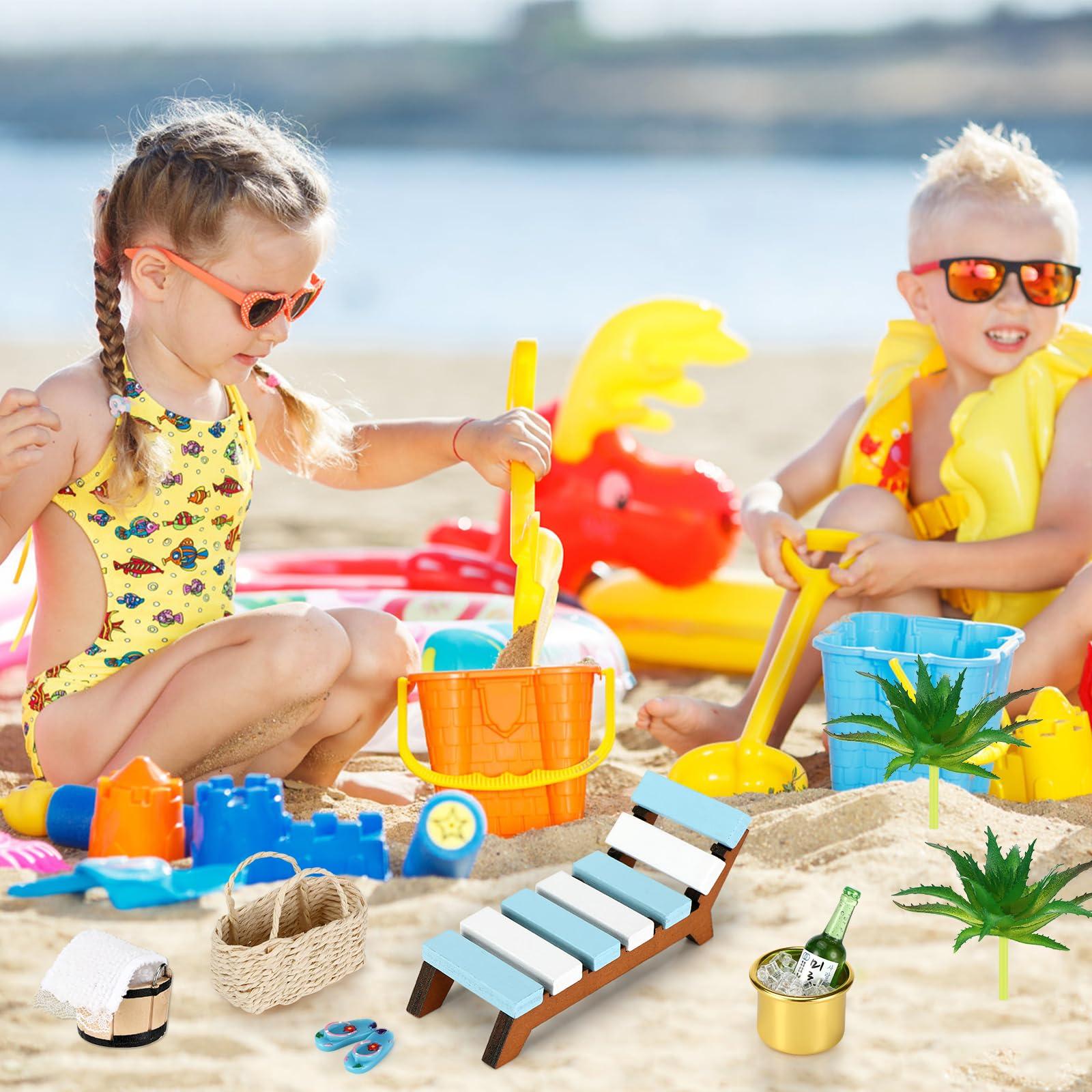 Auauraintt 29 Pièces Mini Décorations Plage - Set Complet Paysage Miniature Plage Pour DIY, Maison De Poupée, Thème Hawaïen Ou Terrarium