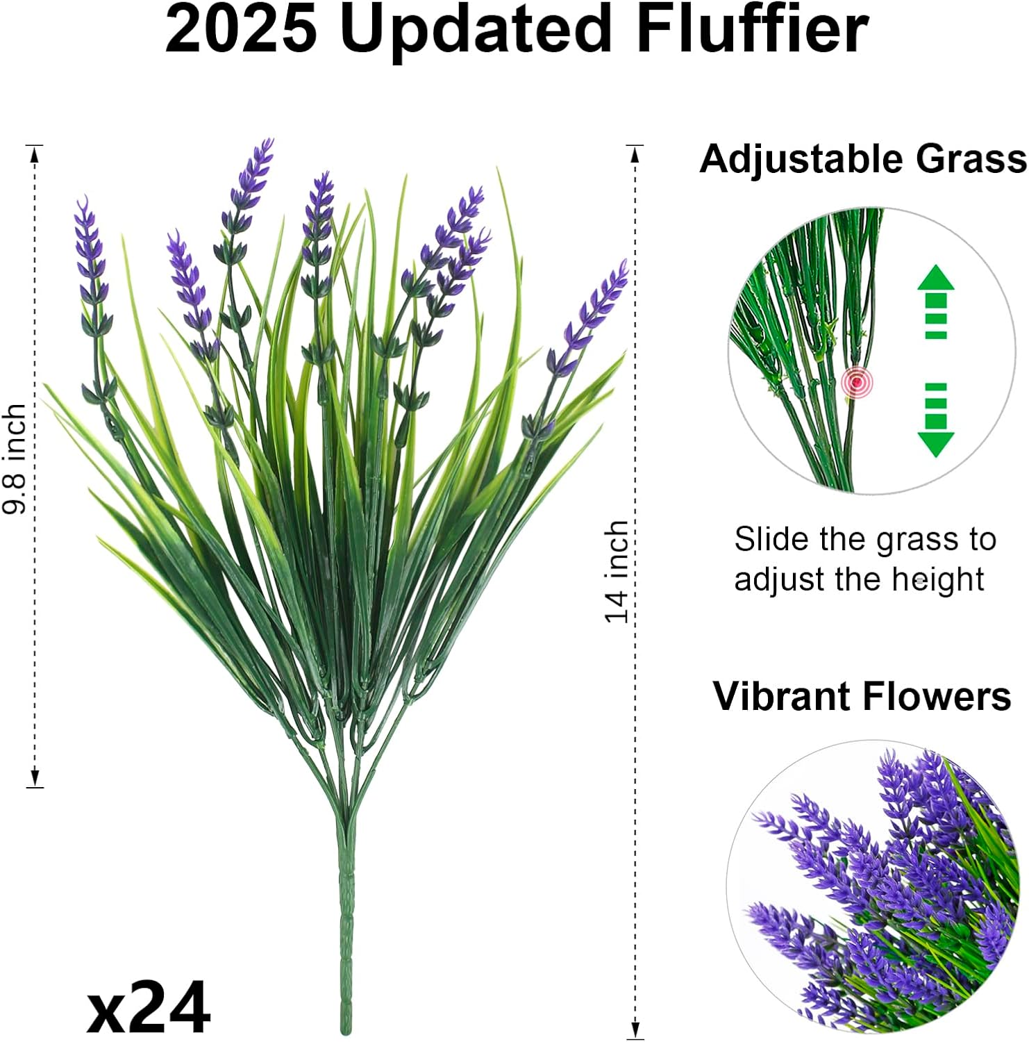 ZINHO 24 Bundles Artificial Flowers Outdoor, Faux Lavender Flowers with Grass UV Resistant Artificial Plants for Outdoor Outside Hanging Planter Window Box Garden Patio Front Porch Decor - Image 3