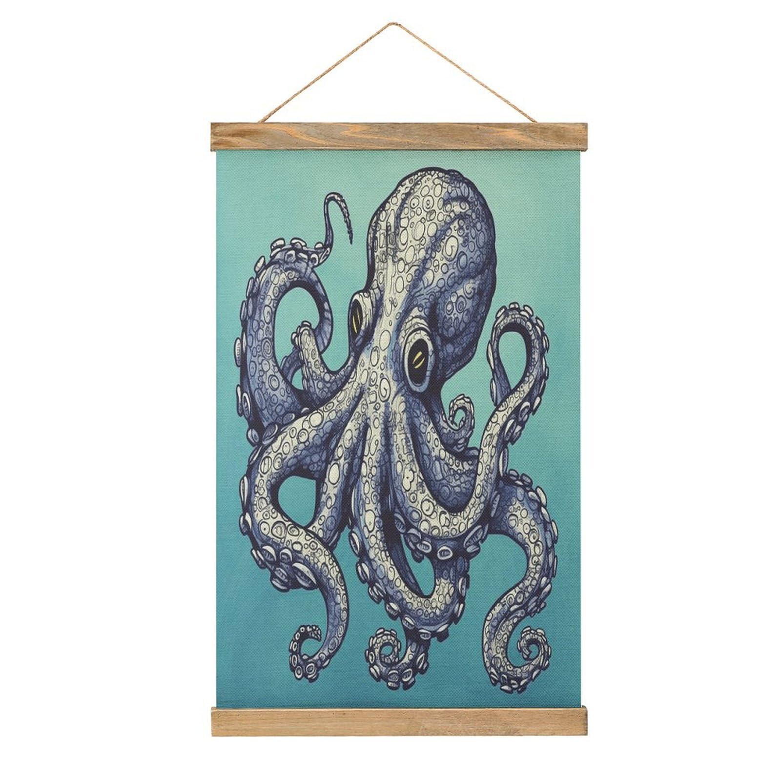 VstaDank Octopus Design Poster with Wooden Frame Hanger Art Painting Wall Decor Poster Wall Hanging Wooden Frame 13x20 Wood Poster Hanger for Photo Picture Art Canvas Print Artwork