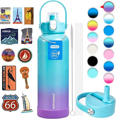 Miniatura 40 de Botella de agua aislada con tapa, bota y calcomanías, botella de acero inoxidable de 24 onzas, sin sudor, mantiene el frío las 24 horas, botella