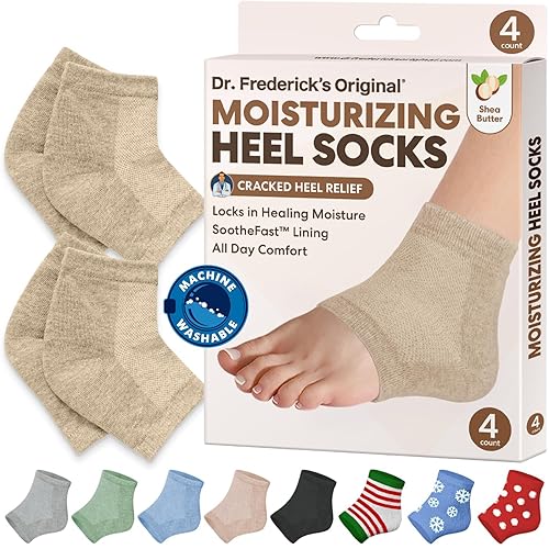 Dr. Frederick's Original Moisturizing Heel Socks for Cracked Heel Treatment - 2 Pairs - Socks for Dry Feet - Cracked Skin Repair & Overnight Hydration - Foot Care for Women & Men - Shea Butter - Shea Butter