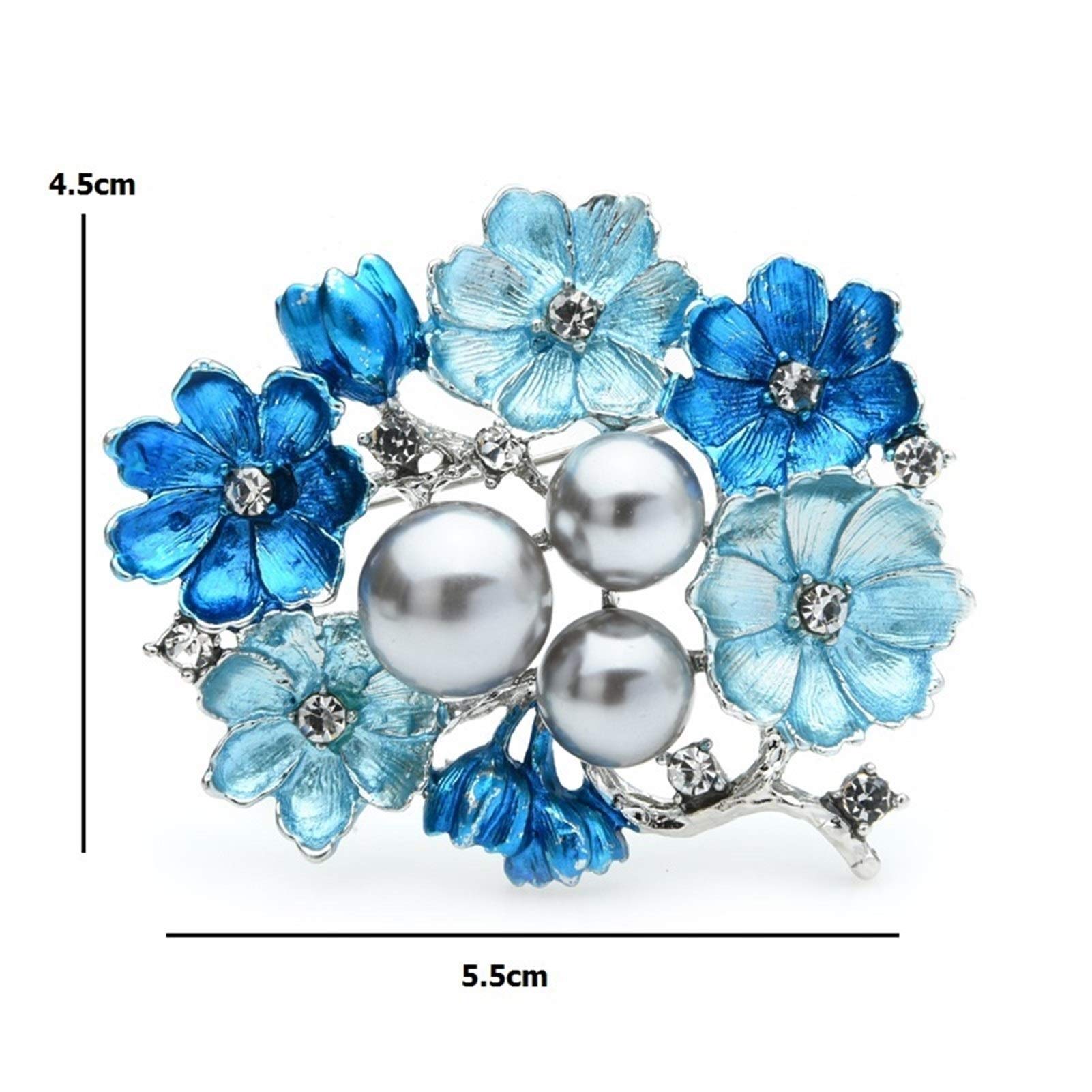 RWRAPS Brosche Große Perle Blau Emaille Broschen Frauen Legierung Strass Hochzeiten Bankett Blumen Brosche Pins Geschenke