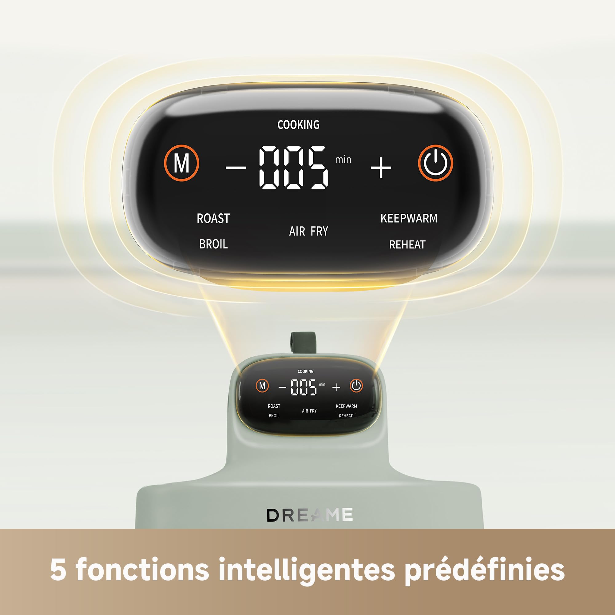 DREAME Tasti Friteuse à air en verre portable 5 en 1, 2,5 L + 4,5 L | 2 cuves, cuisson sans huile, rôtir, griller, réchauffer, maintien au chaud, verre résistant, vue à 360°