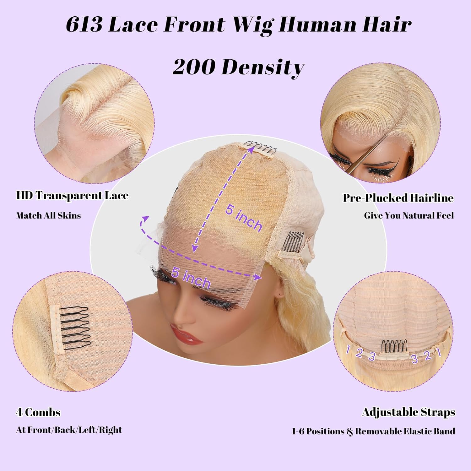 NBRUW 613 5x5 Lace Front Wig Human Hair 200 Density 40 Inch Body Wave 613 Blonde Wig Human Hair 5x5 200 Density HD Lace Front Closure Wigs Human Hair Blonde Pre Plucked for Women