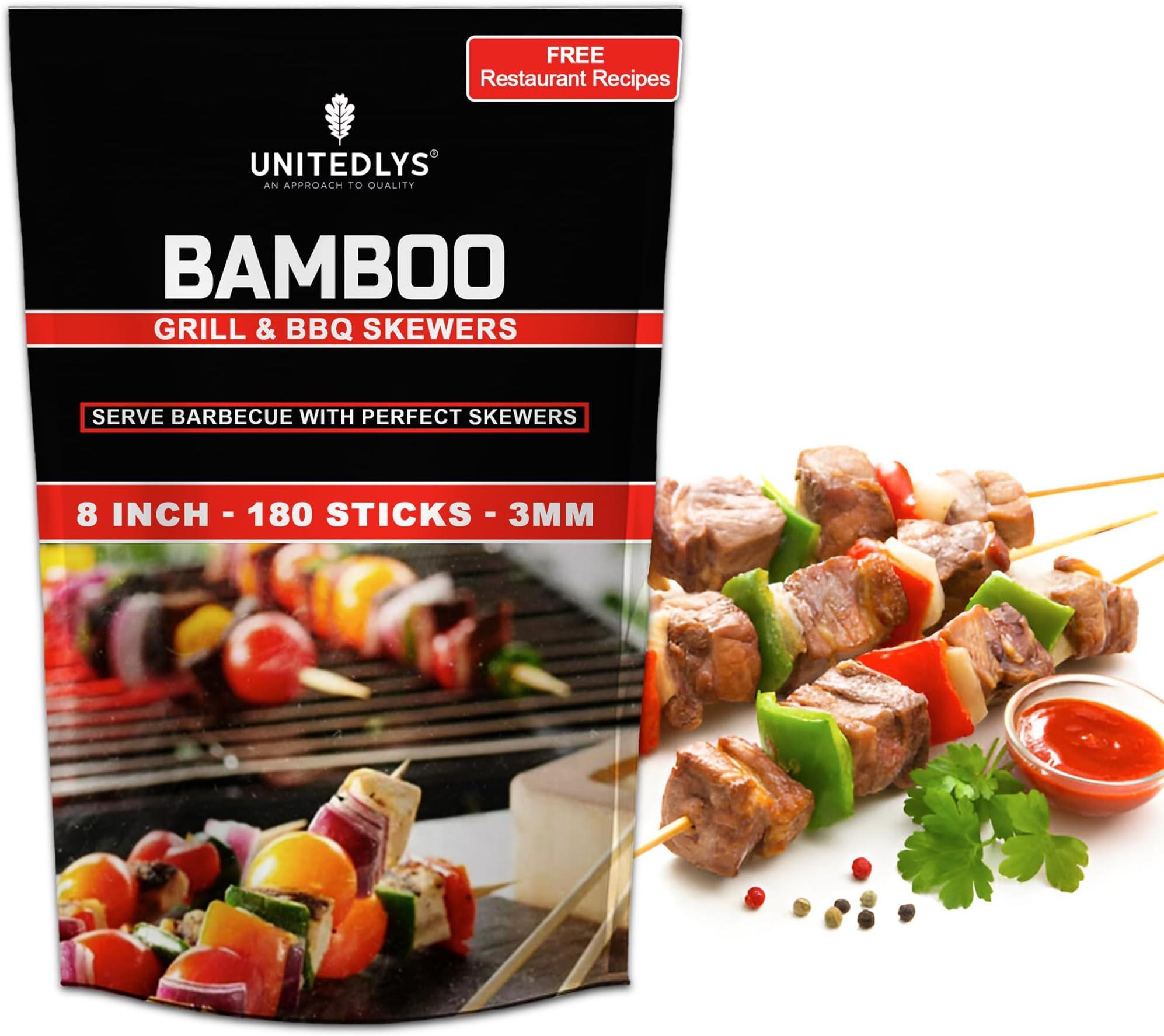 - Bamboo Skewers Sticks 8 inches 3mm Pack of 180 | Barbeque Stick for Microwave Oven & Pan | Skewers for Grilling Kabab Stick | Barbeque Grill Wooden Stick | Barbeque Bamboo Sticks