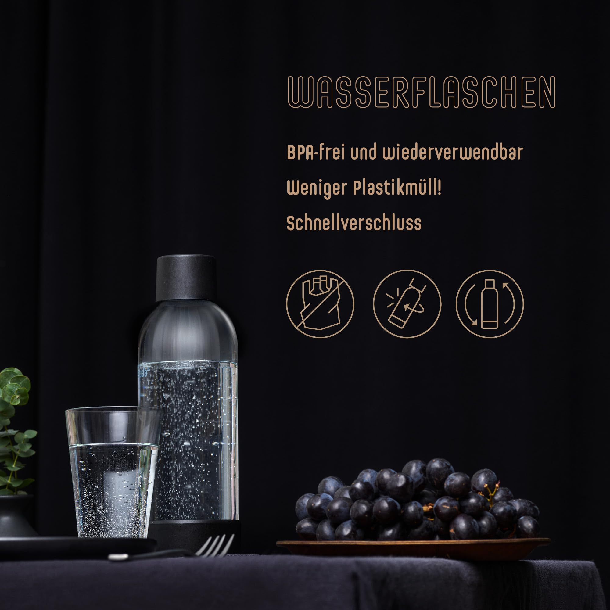 Mysoda: Ruby Set – Aireador de aluminio con 1 L y 0,5 L Quick-Lock, botella de plástico sin BPA y cilindro de CO2 – cobre