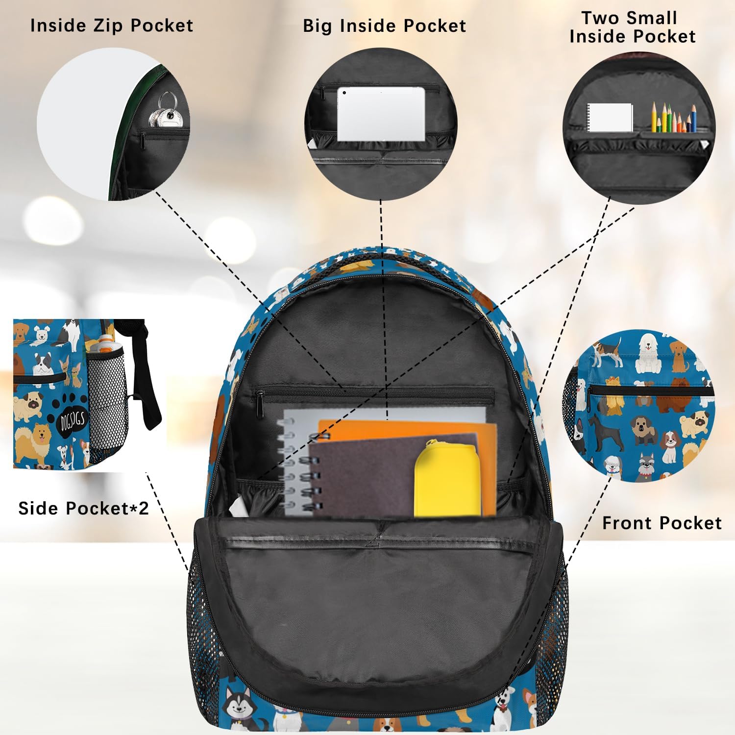 Kawaii Dog Travel Laptop Backpacks Lightweight Travel Hiking Camping Casual Daypack Backpack for Men Women Adults