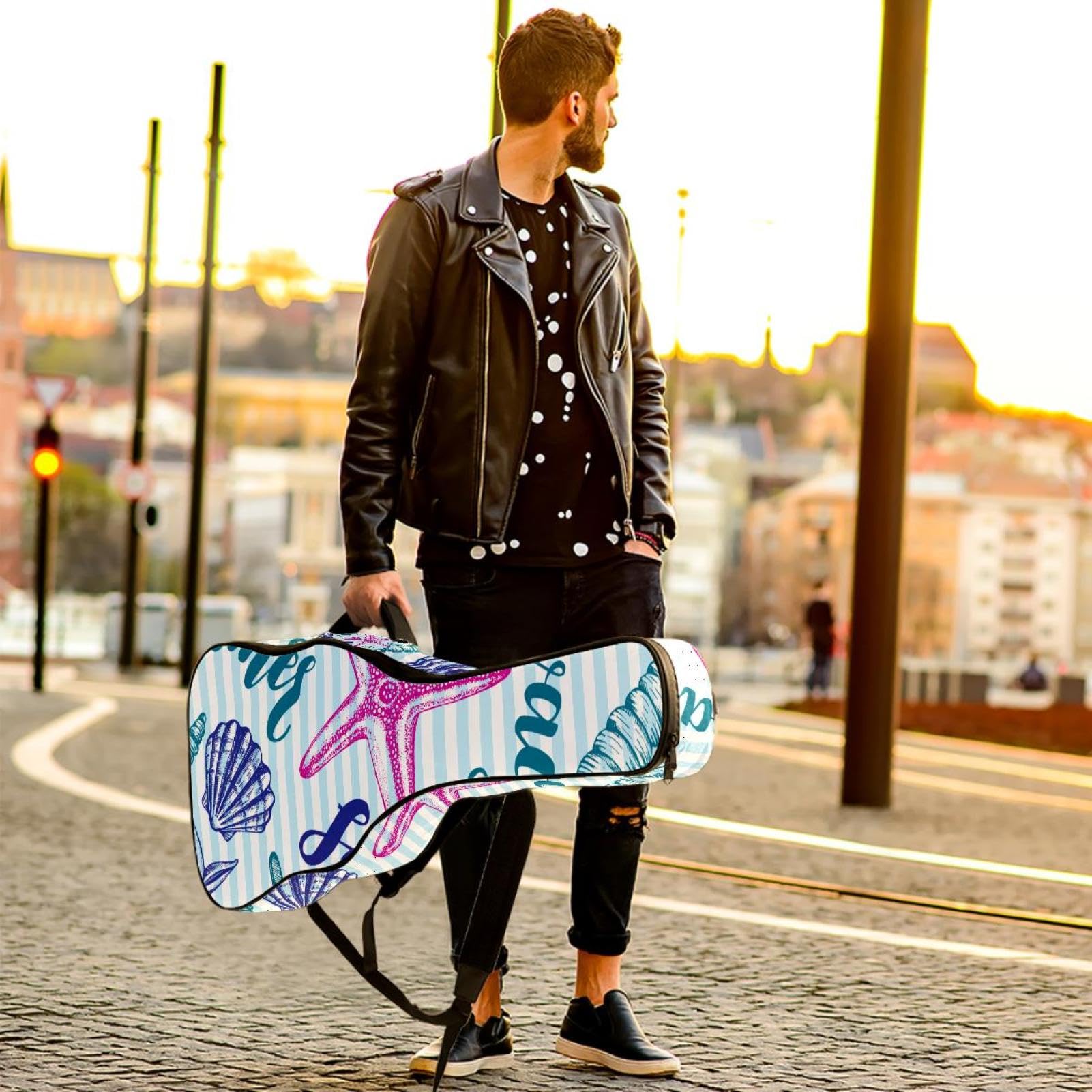 Torba na gitarę akustyczną Wodoodporny plecak na gitarę Gruba miękka wyściełana skorupa Klasyczna obudowa na gitarę, wielobarwny, 42.9x16.9x4.7 in, Organizer do torby