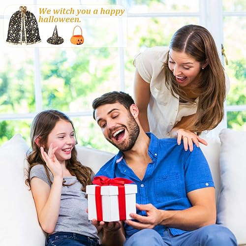 Miniatura 7 de Sawaruita Disfraz de Halloween, capa de mago, capa de bruja con sombrero con patrón de estancia y bolsillo de calabaza, fiesta de juegos de rol para