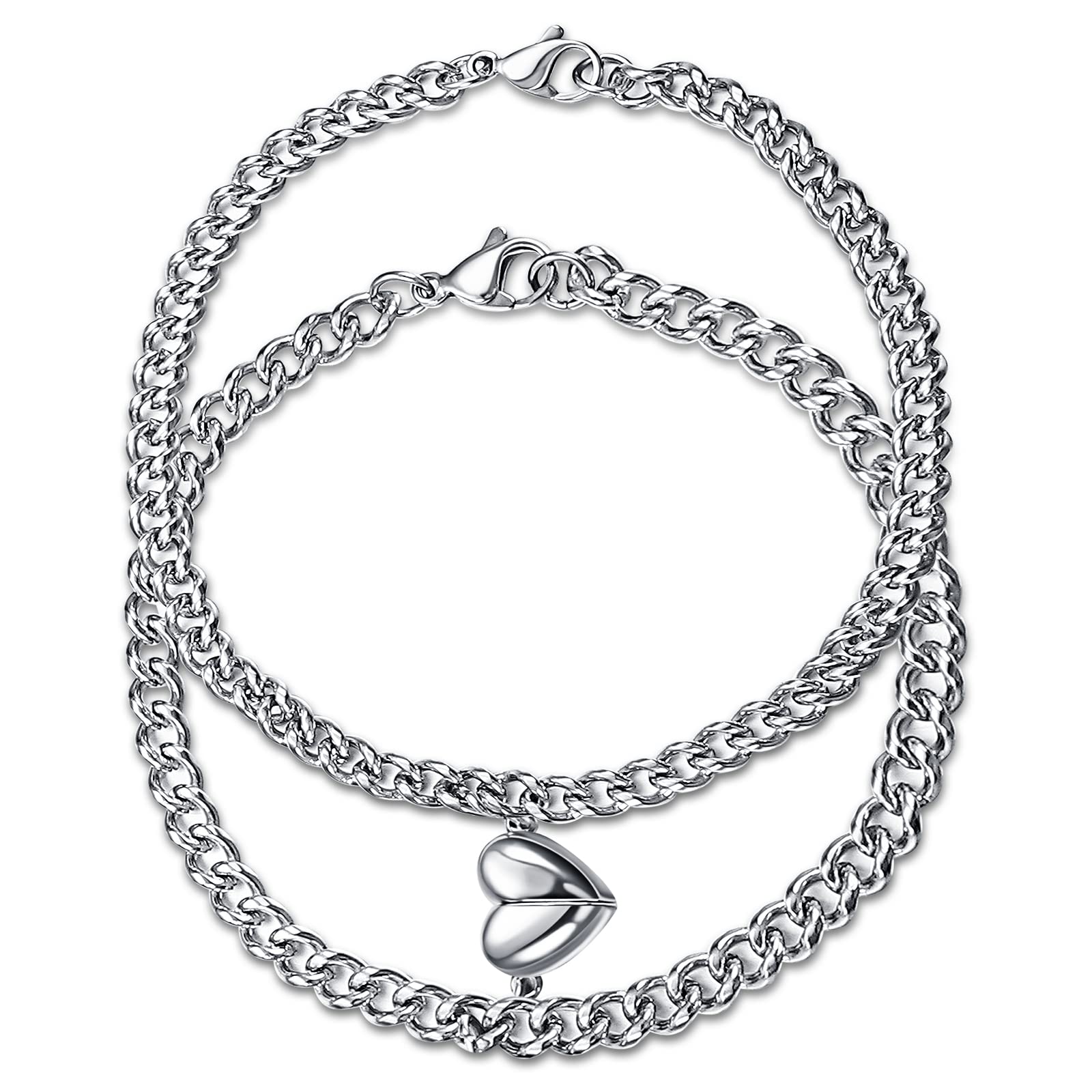 2Pcs Couple Bracelet Magnetic Curb Friendship Bracelet His and Her Mutual Matching Couple Bracelets with Love Heart Pendant Best Friend Couple Gifts for Men Women and Your Lover