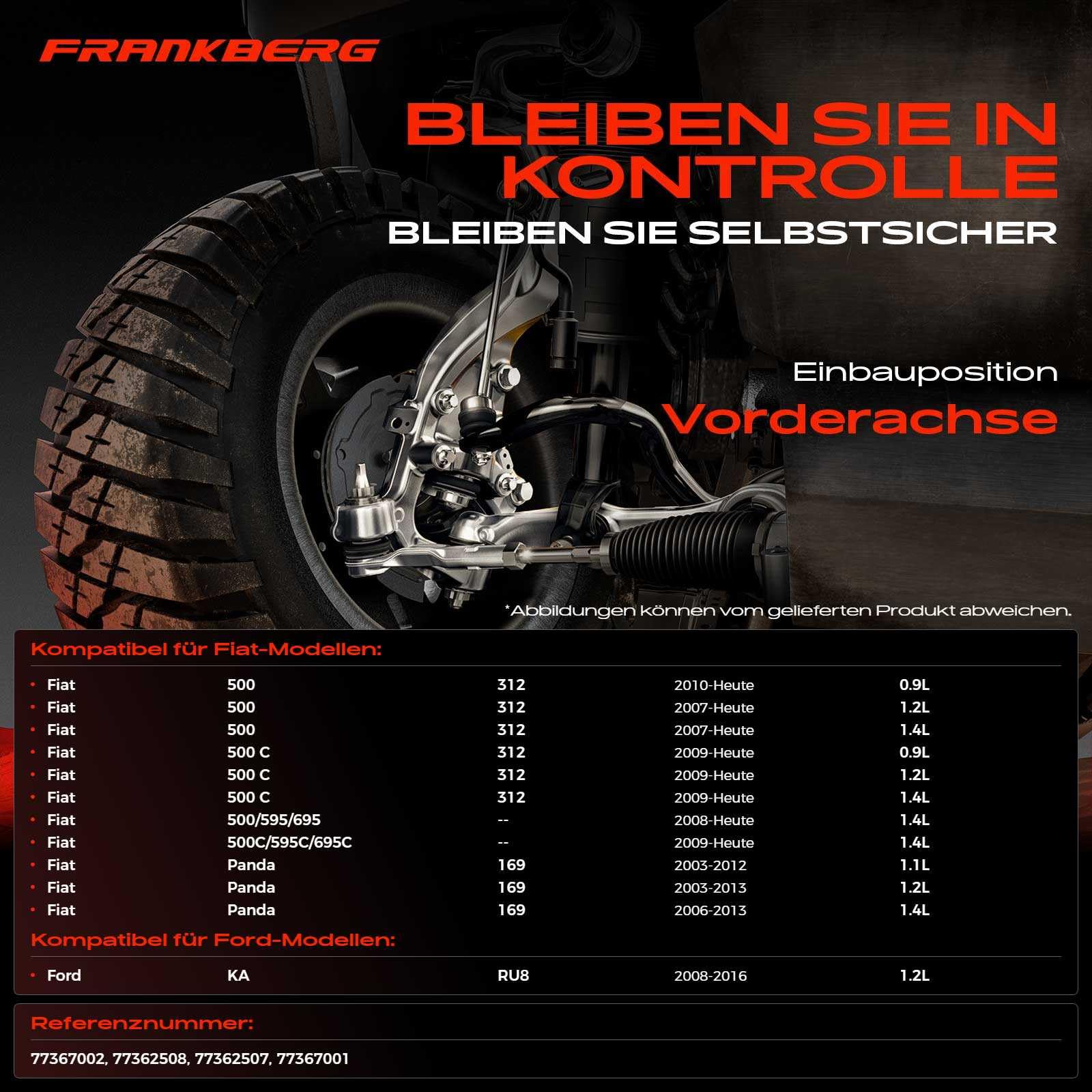 Frankberg 2x Spurstange Vorderachse Links Rechts Kompatibel mit 500 312 0.9L-1.4L 2007-Heute 500 C 312 0.9L-1.4L 2009-Heute 500/595/695 312 1.4L 2008-Heute Replace# 77362507