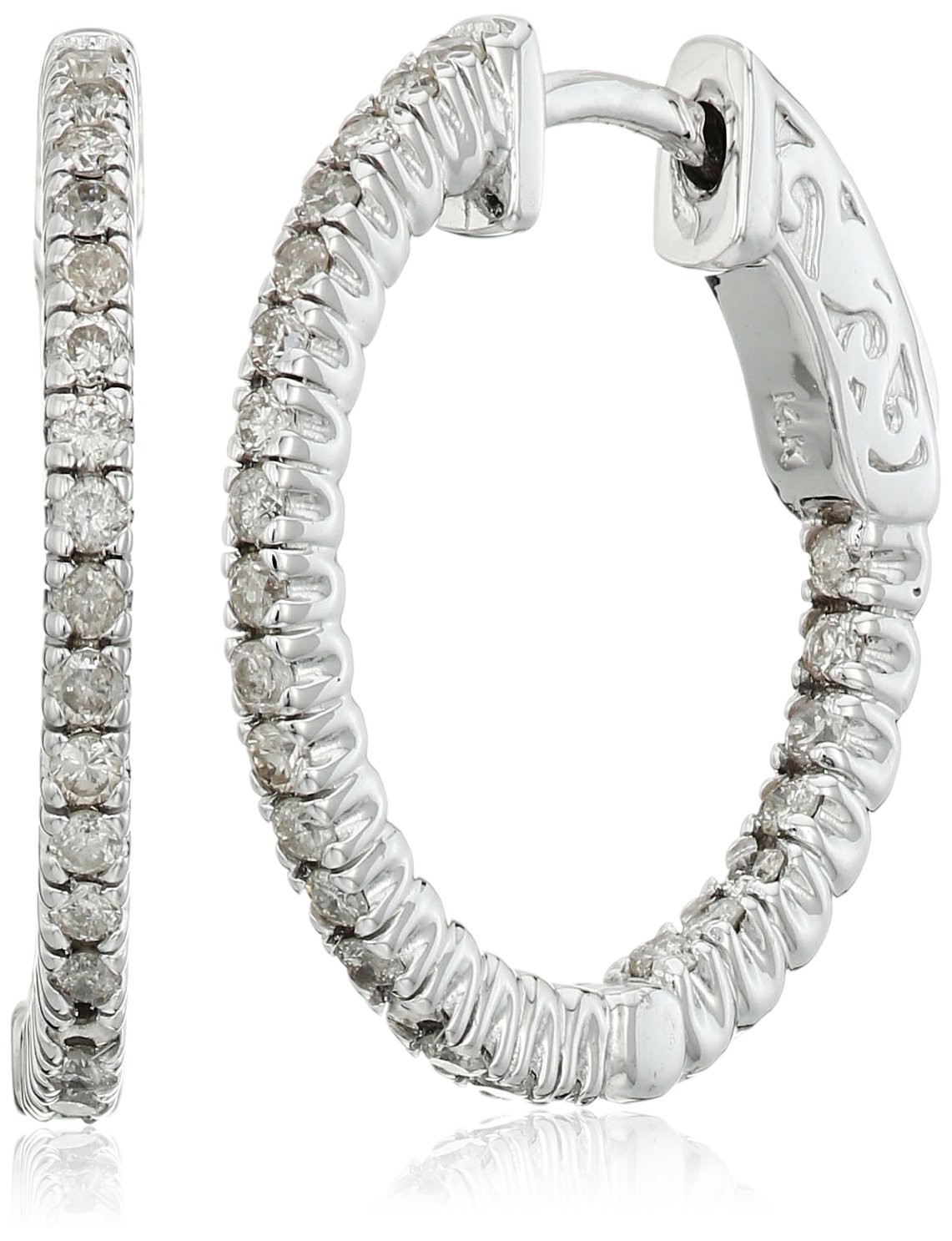 14k Gold Round-cut Diamond in 4-Prong Hoop Earrings (1/2 cttw, H-I, I2-I3)