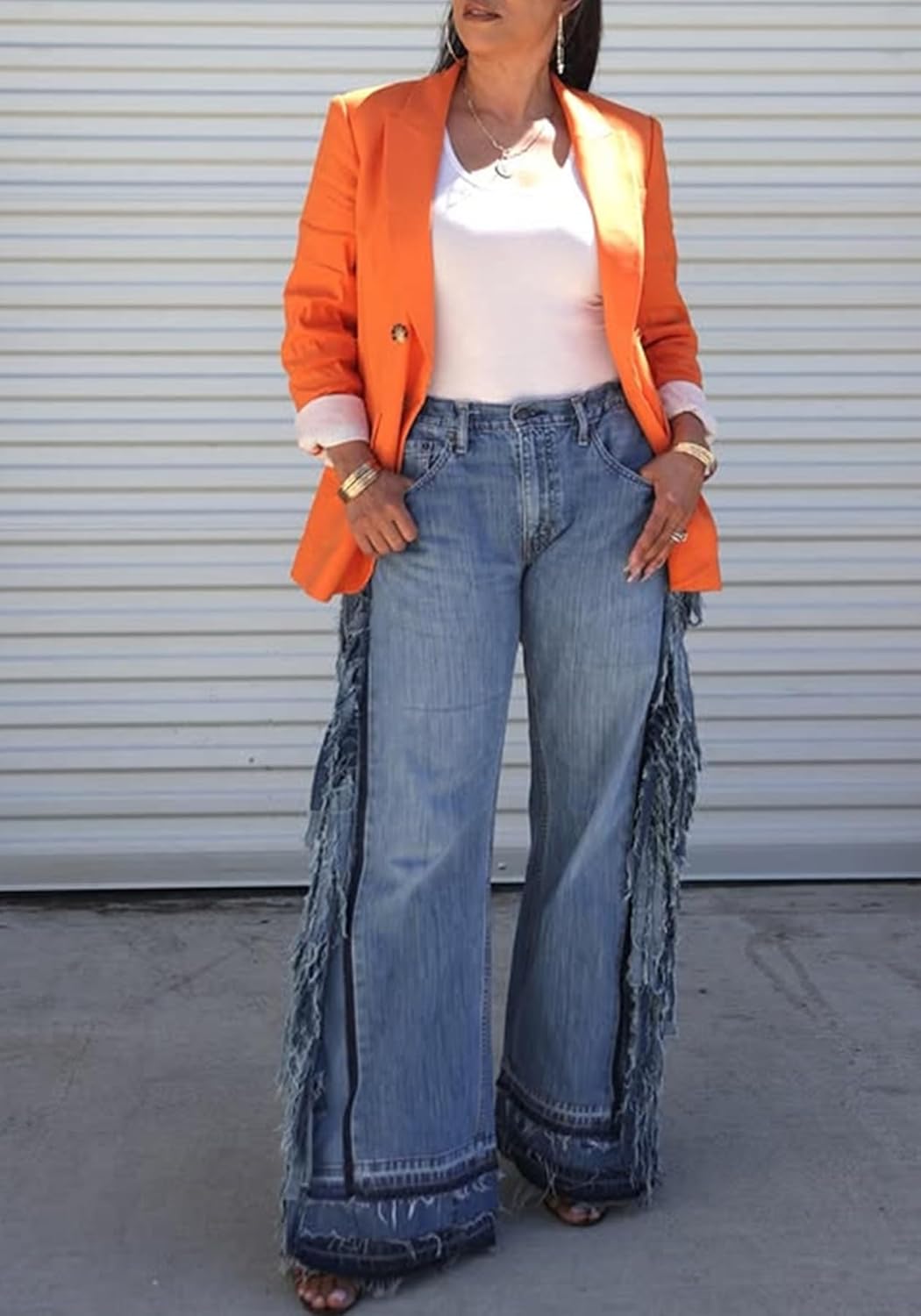 Ptorlio Womens Jeans High Waisted Baggy Wide Straight Leg High Waisted Y2k Stretchy Fringe Denim Pants Trendy - Image 2