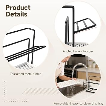 Water Bottle 2 Tier Water Bottle Drying Rack with Drain Tray, Space Saving Metal Cup Holder for Countertop, Compact Kitchen Organizer for Tumblers, Glasses, Mugs and Bottles (Black)