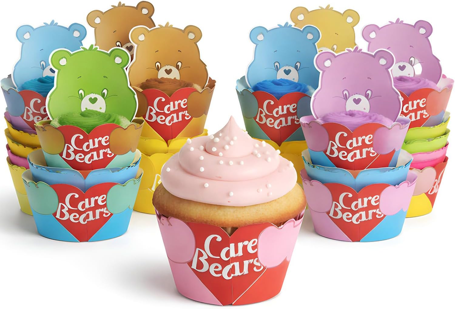 Care Bears Cupcake Wrappers – 12 Pack Colorful Party Cupcake Decorations, Paper Baking Wraps for Kids Birthday Parties, Rainbow Theme, Care Bears Party Supplies