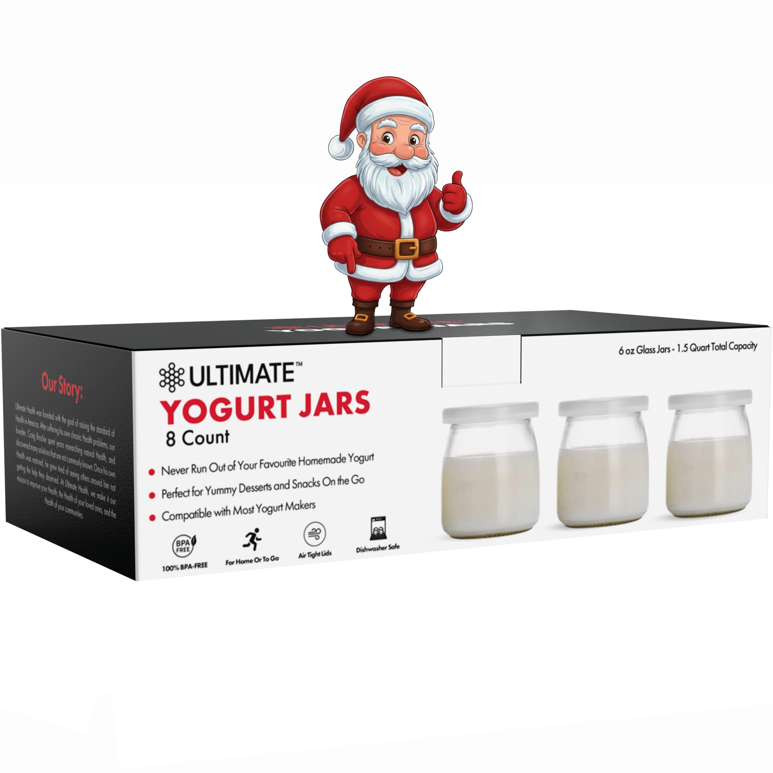 Ultimate Yogurt Jars - Make More Delicious Yogurt! 8 Count Small Glass Yogurt Cups With Lids - 100% BPA Free, Airtight & Dishwasher Safe! Perfect Containers for Yoghurt, Oatmeal, Pudding, or Jello